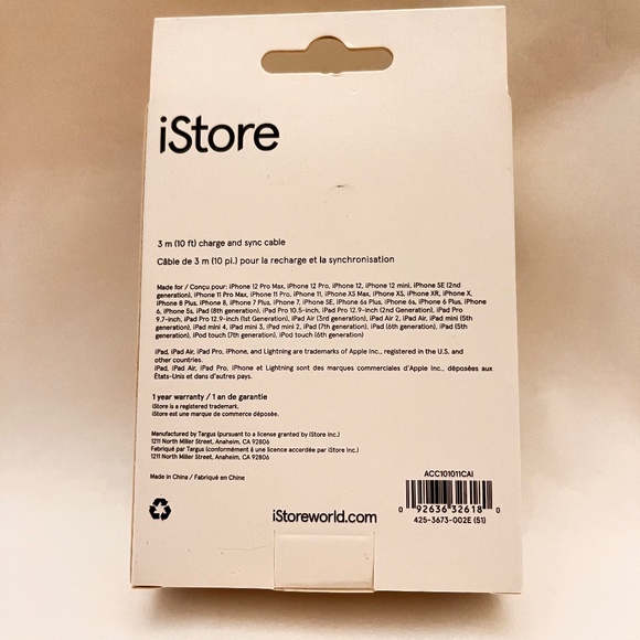 iStore Lightning Charge Cable 10 Feet / 3 Meter White Charge and Sync Cable - Picture 3 of 6